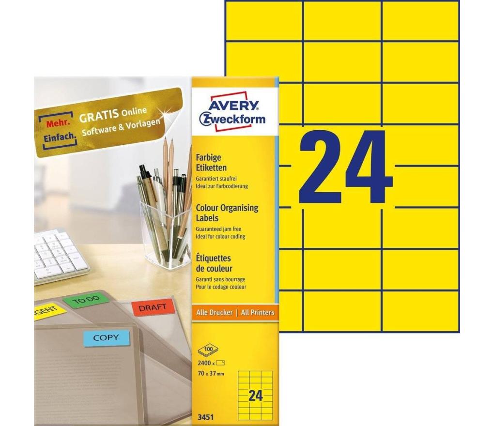 Etiket ILK Avery Zweckform 3451 70 x 37 mm geel doos/2400 - Per pak