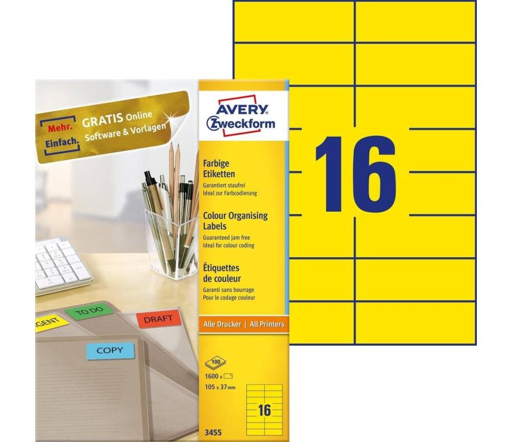 Etiket ILK Avery Zweckform 3455 105 x 37 mm geel doos/1600 - Per pak
