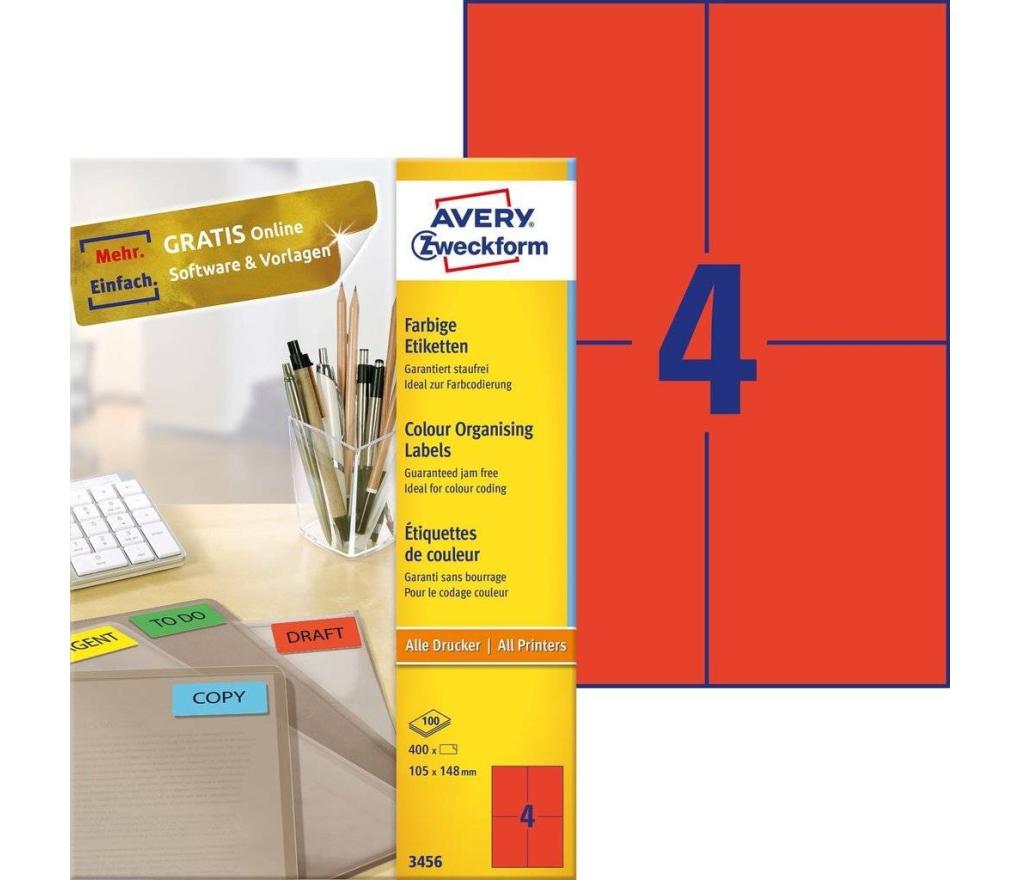Etiket ILK Avery Zweckform 3456 105 x 148 mm rood doos/400 - Per pak