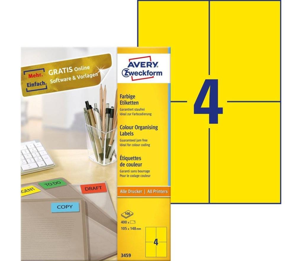 Etiket ILK Avery Zweckform 3459 105 x 148 mm geel doos/400 - Per pak