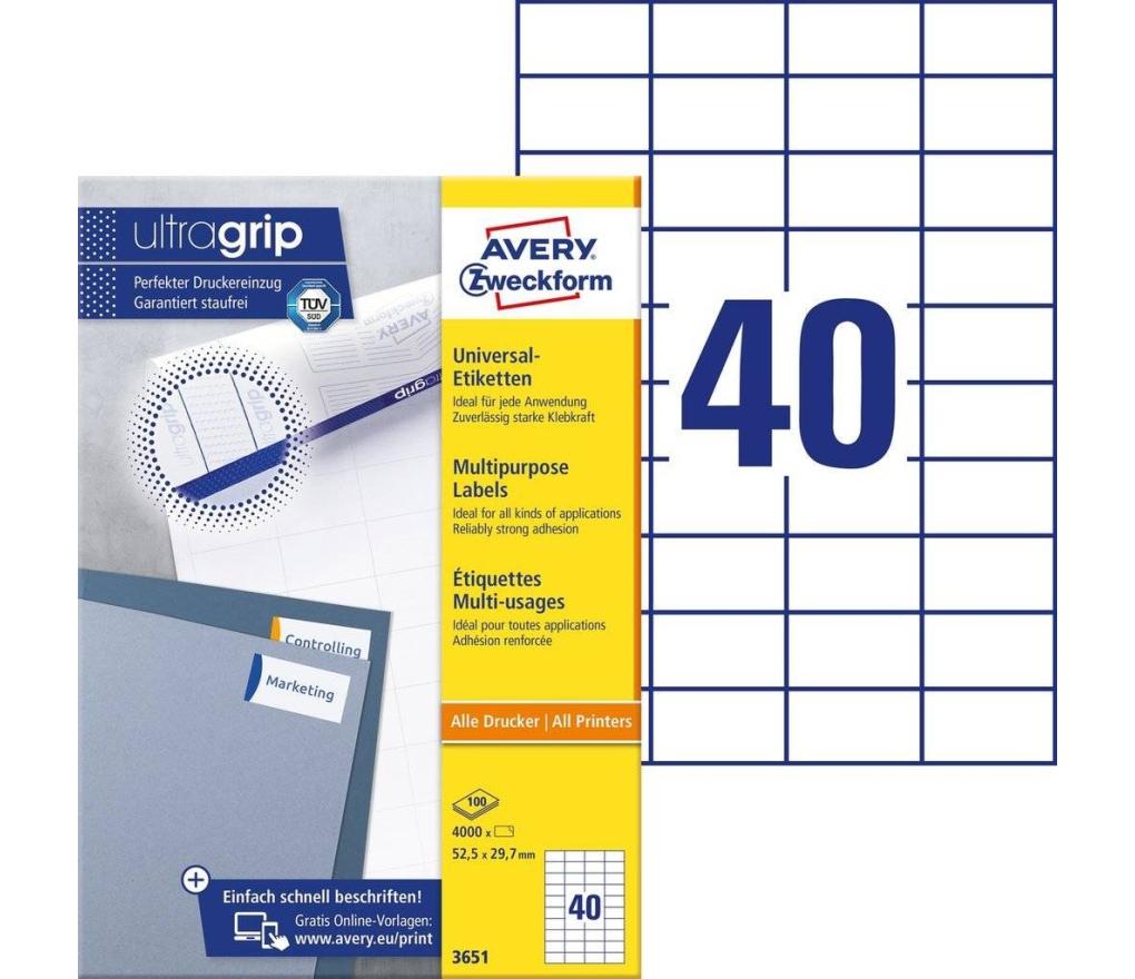Etiket ILK Avery Zweckform 3651 52,5 x 29,7 mm wit doos/4000 - Per pak