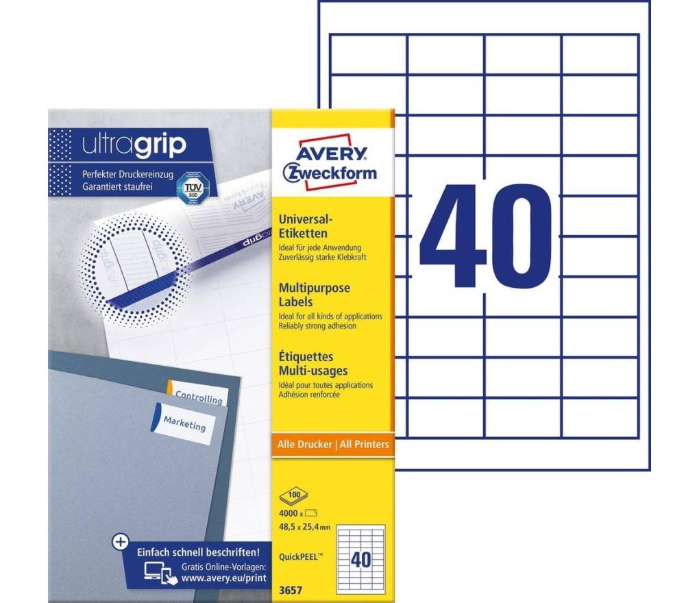 Etiket ILK Avery Zweckform 3657 48,5 x 25,4 mm wit doos/4000 - Per pak