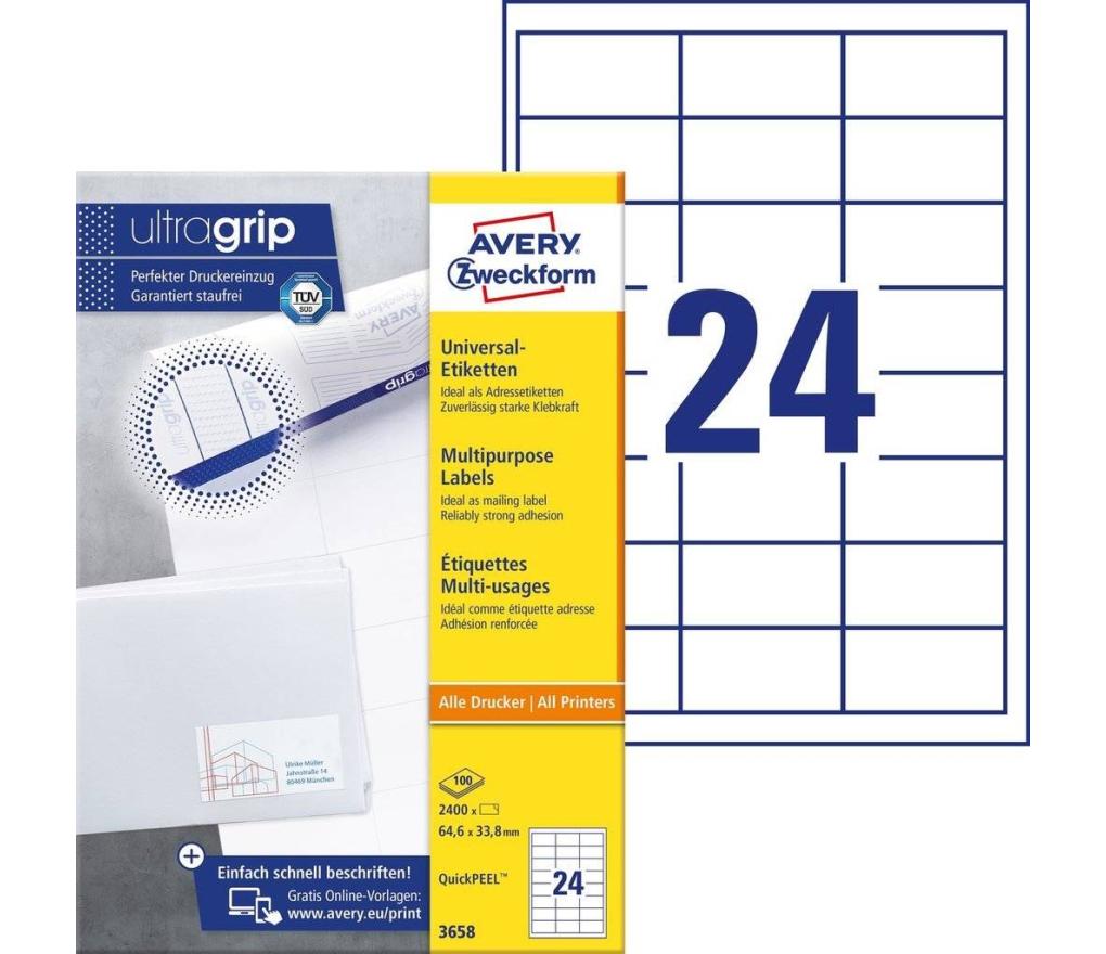 Etiket ILK Avery Zweckform 3658 64,6 x 33,8 mm wit doos/2400 - Per pak