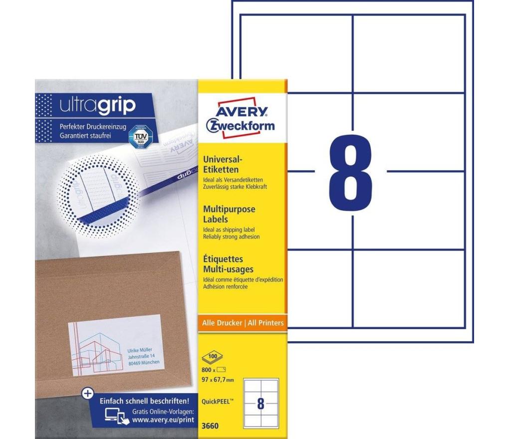 Etiket ILK Avery Zweckform 3660 97 x 67,7 mm wit doos/800 - Per pak
