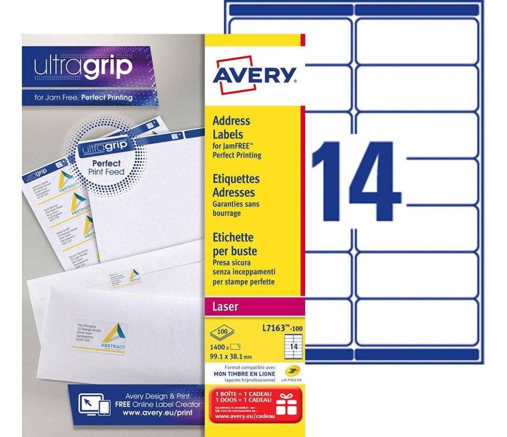 Etiket Laser Avery L7163 99,1 x 38 mm wit quick peel doos/1400 - Per pak