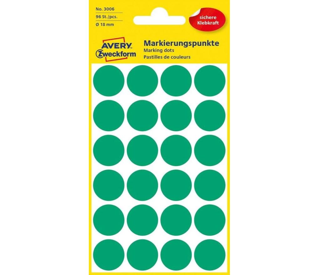 Etiket rond Avery Zweckform 3006 dia 18 mm groen blister/96 - Per pak