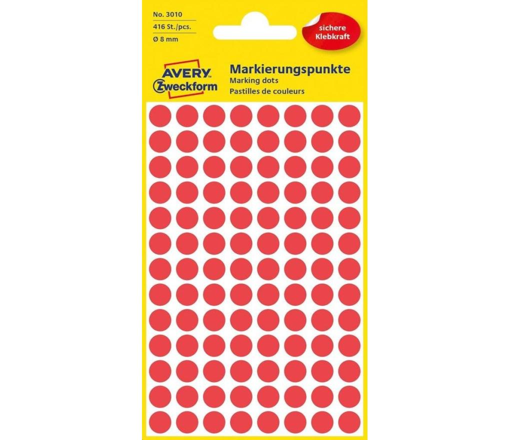 Etiket rond Avery Zweckform 3010 dia 8 mm rood blister/416 - Per pak