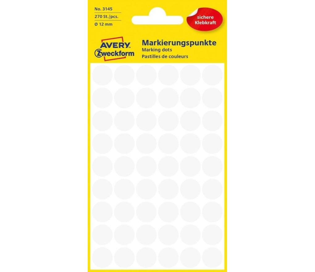 Etiket rond Avery Zweckform 3145 dia 12 mm wit blister/272 - Per pak