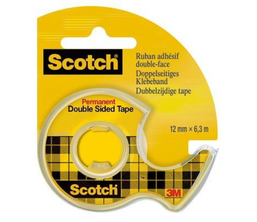 Kleefband Scotch dubbelzijdig 12 mm x 6,3  m + afroller - Per stuk