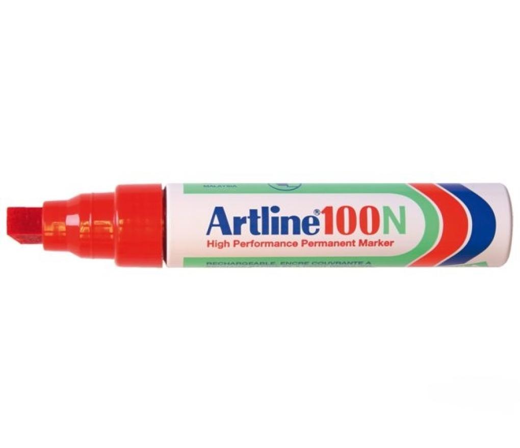 Permanent marker Artline 100 schuine punt 7,5 - 12 mm rood - Per stuk