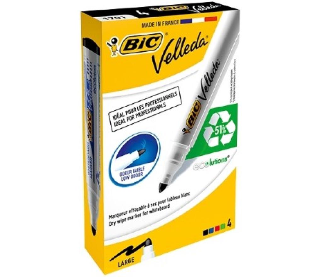 Whiteboardstift Bic Velleda 1701 ECOlutions ronde punt set/4 kleuren - Per pak