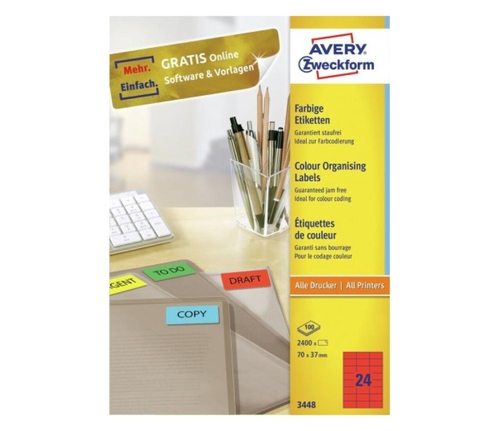 Etiket ILK Avery Zweckform 3448 70 x 37 mm rood doos/2400 - Per pak