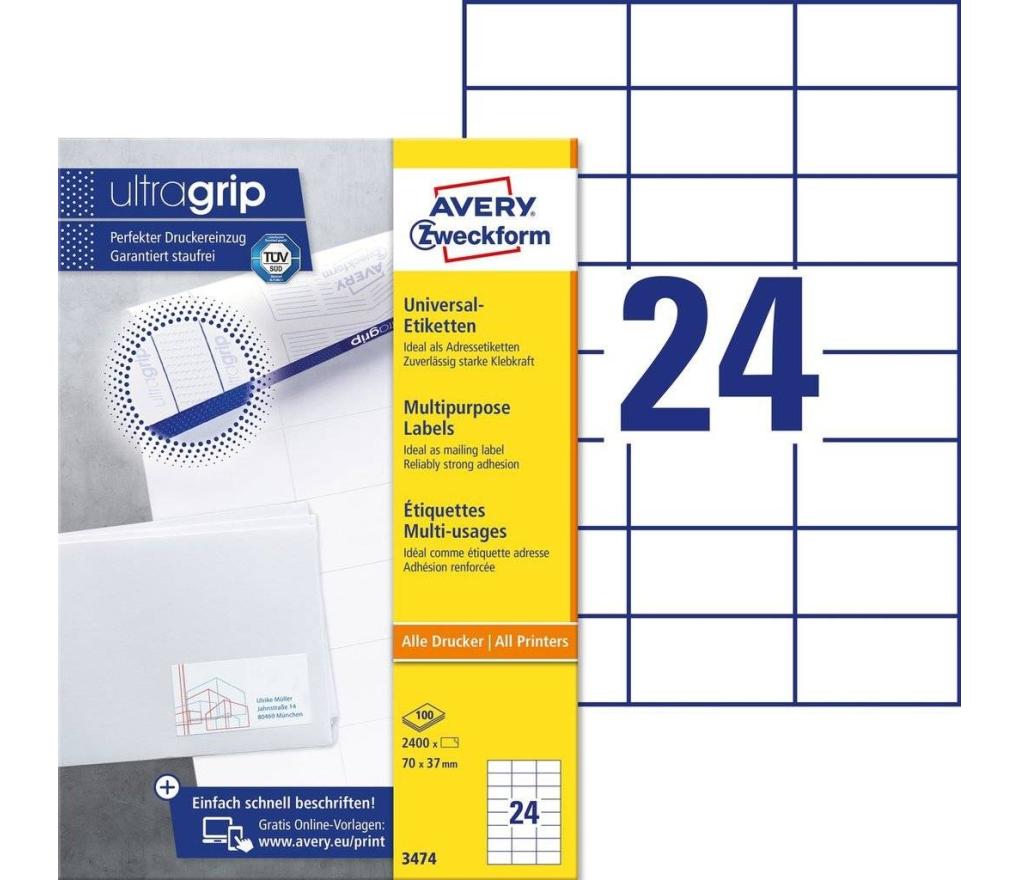 Etiket ILK Avery Zweckform 3474 70 x 37 mm wit doos/2400 - Per pak