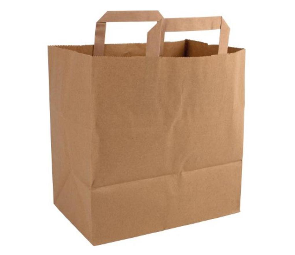 Draagtas met platte oren kraftpapier bruin 26 x 17 x 26 cm pak/250 - Per pak