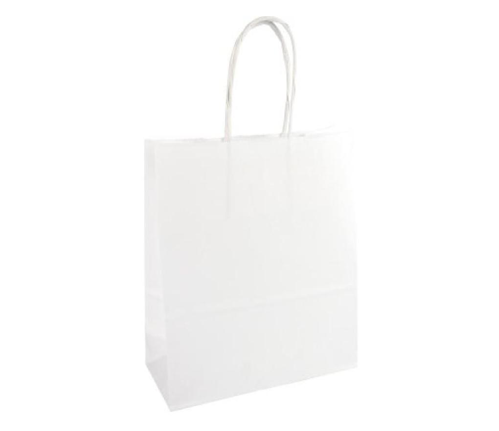 Draagtas met handvat kraftpapier wit 32 x 12 x 41 cm pak/50 - Per pak