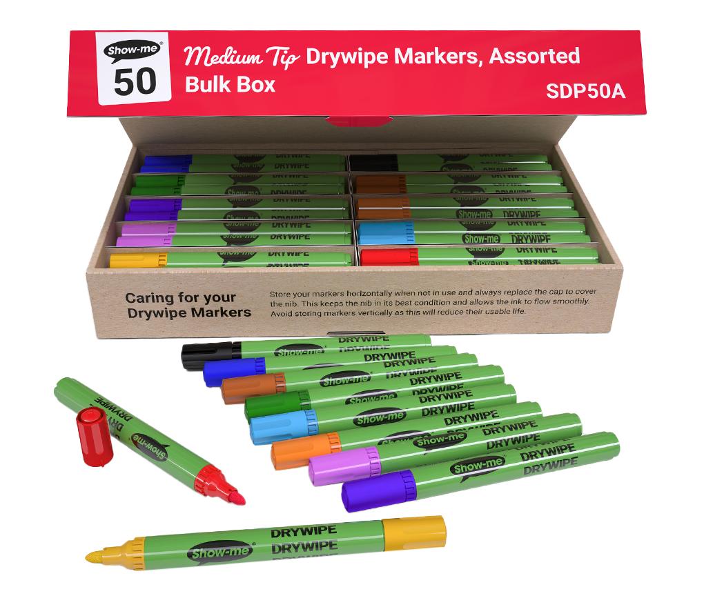 Stiften - Show-me - whiteboard stiften - gekleurd - medium - set van 50 assorti