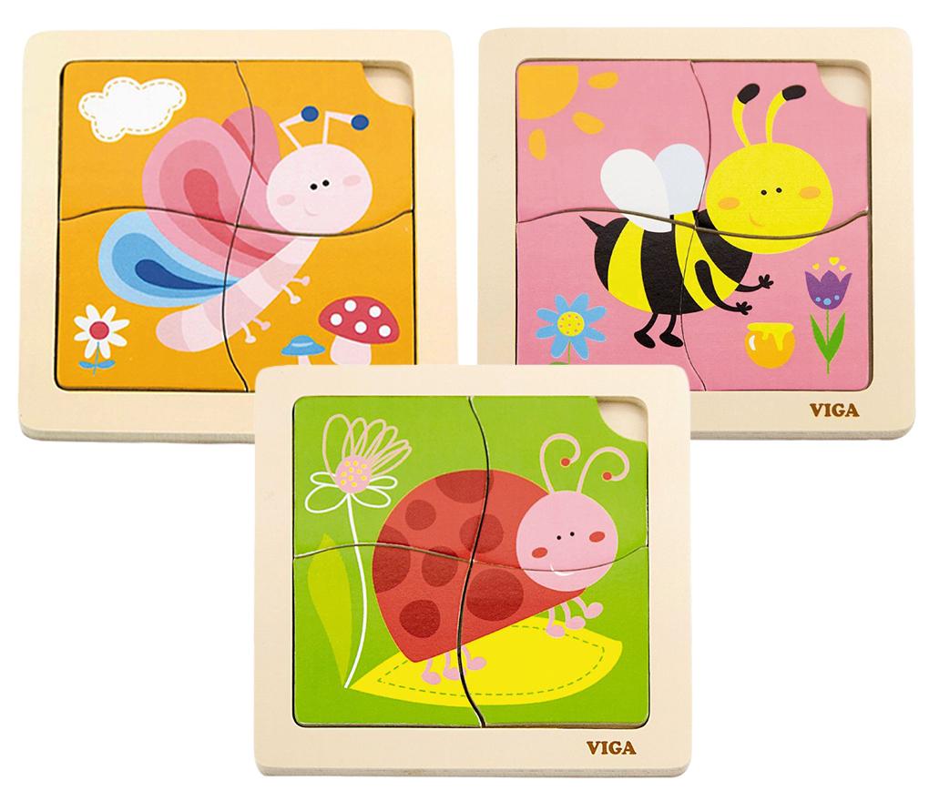 Puzzle - insectes - 4 pièces - bois - set de 3 assorti
