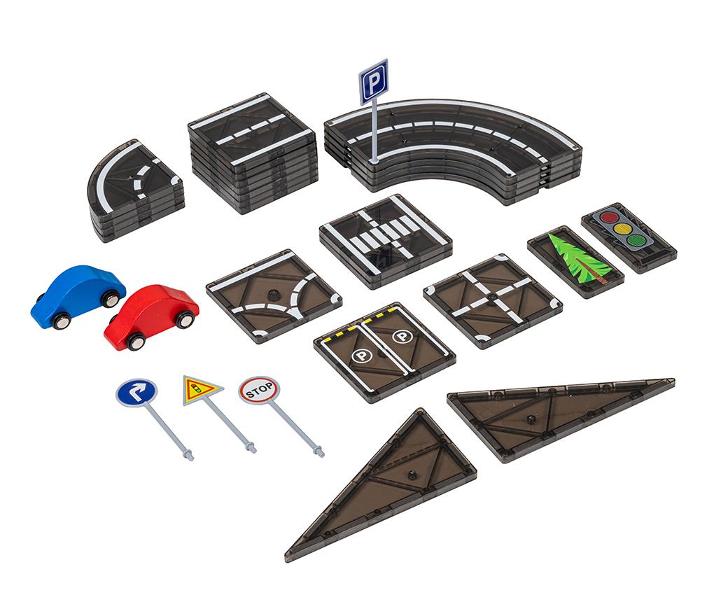 Bouwblokken - MagGenius - autobaan - magnetisch - set van 30 assorti