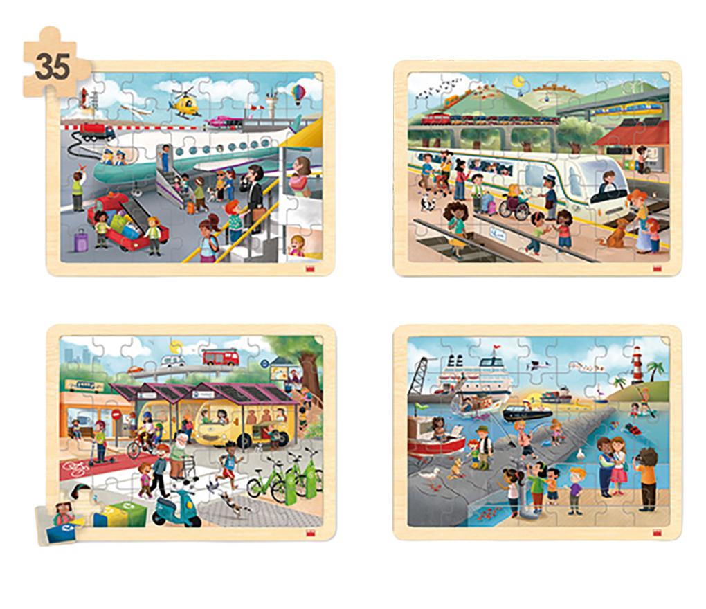 Puzzel - inlegpuzzel - Akros - transport - 35 stukjes - hout - set van 4 assorti