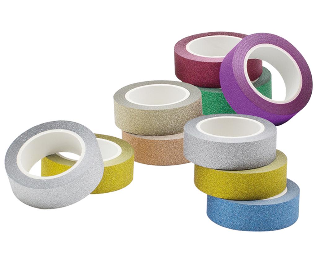 kleefband - washitape - glitter - set van 10 assorti