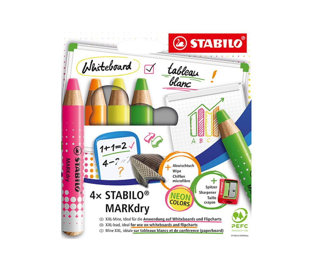 Potloden - whiteboard - Stabilo MARKdry - bordpakket - neon kleuren - per set