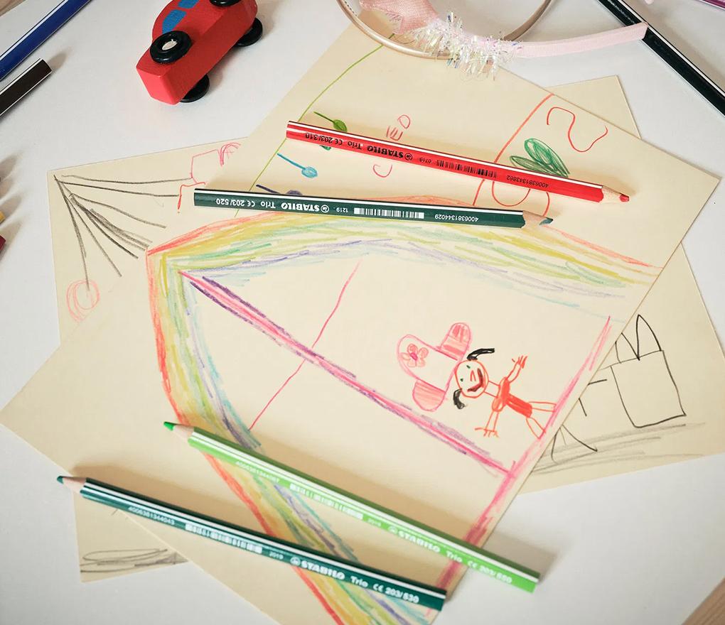 Potloden - kleurpotloden - Stabilo Trio Thick - driehoekig - dik - etui - set van 12 assorti