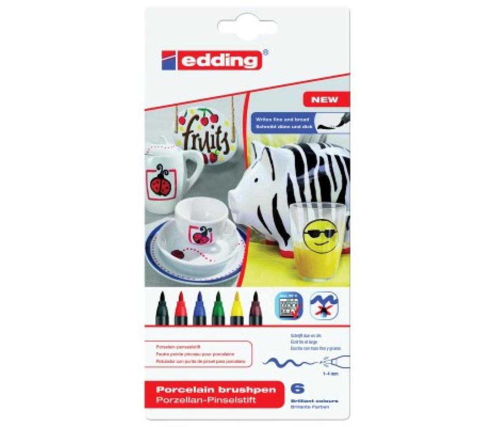 Glas- en porseleinverfstifen Edding 4200 standaardkleuren set/6 - Per pak
