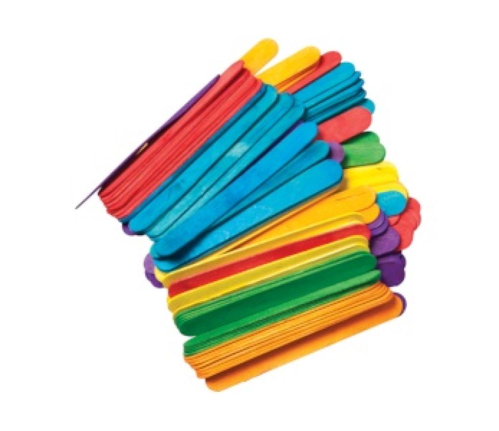 Houten lollystokjes assorti kleuren 150 x 18 mm pak/100 - Per pak