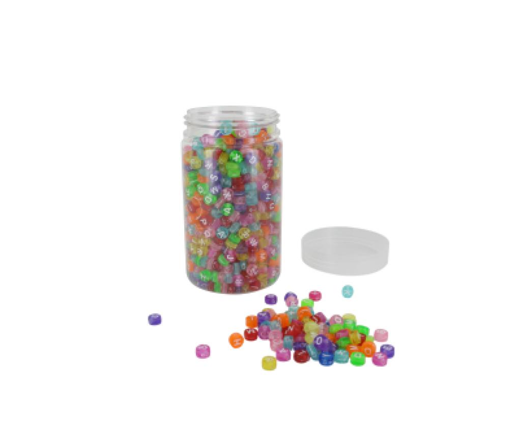 Parels kunststof met letters 7 mm geassorteerde transparante kleuren pot/1200 - Per stuk
