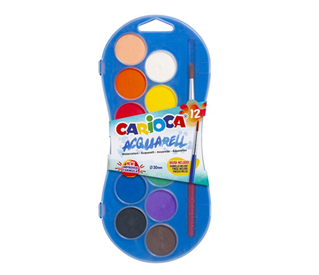 Verfdoos Carioca waterverf 12 nappen 30 mm - Per stuk