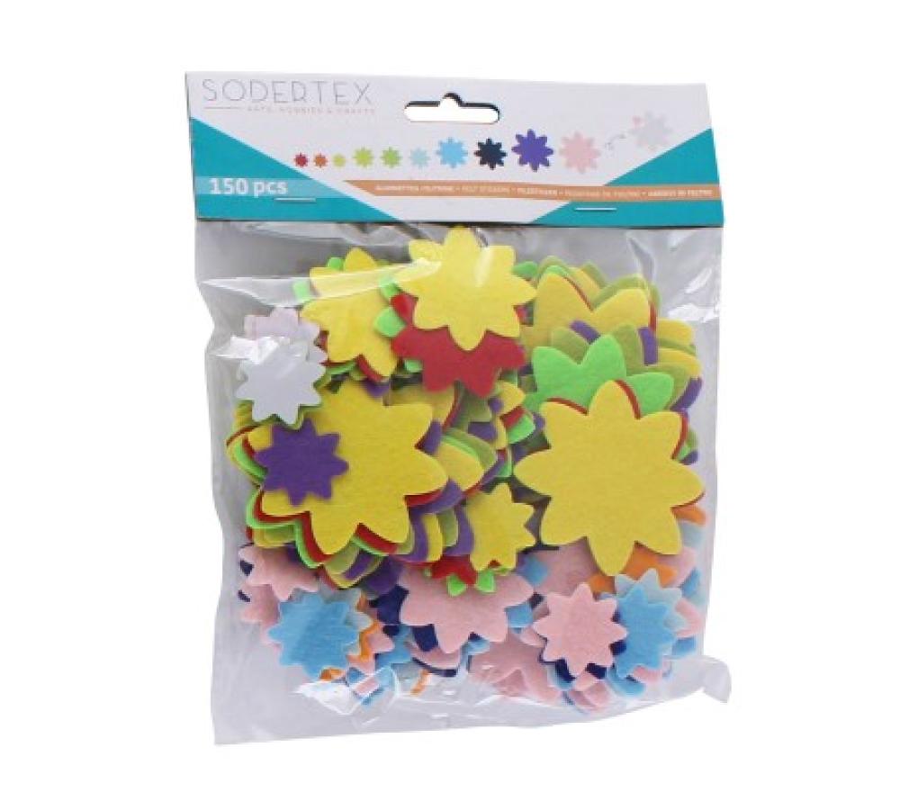 Vilt bloemen 10 kleuren 2,5 tot 7 cm pak/150 - Per stuk