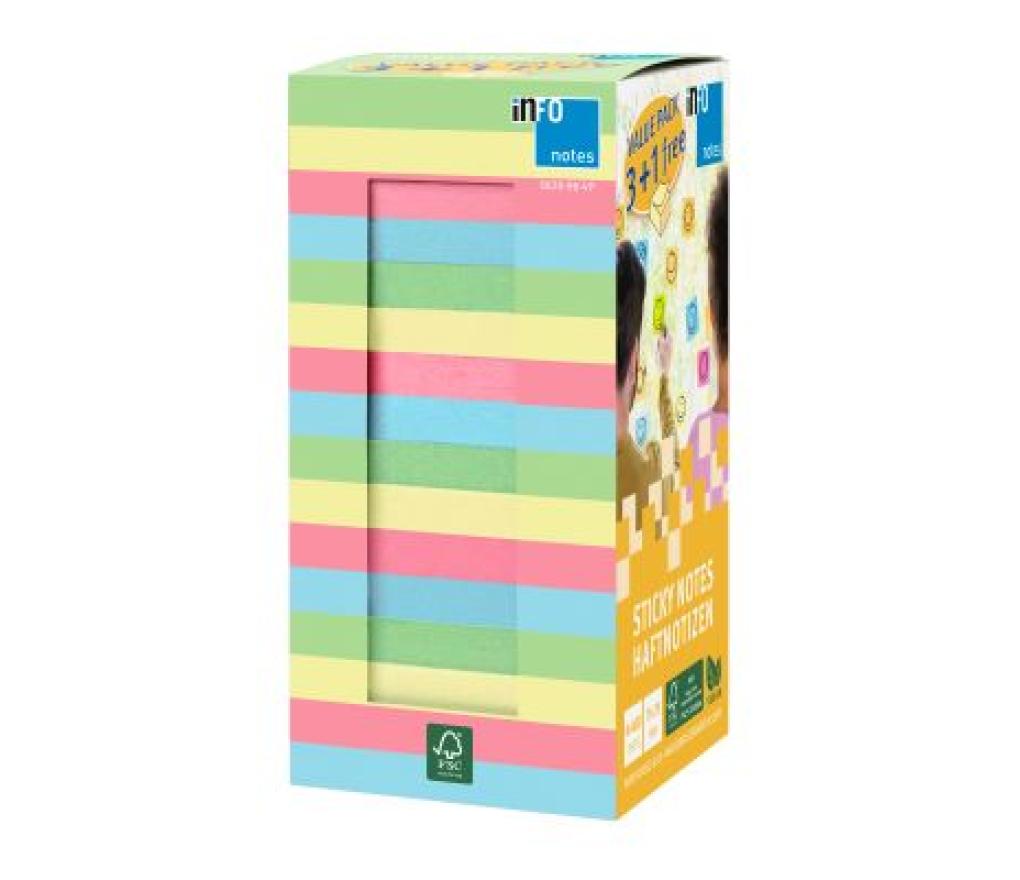 Memonotes 76 x 76 mm kubus pastel 400 blaadjes blauw, groen, roze en geel voordeelpak/4 - Per pak