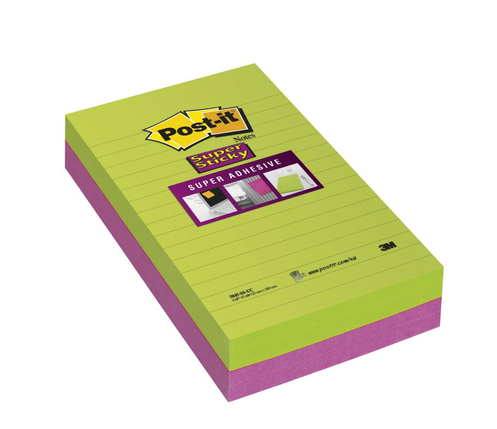 Post-it 3M Super Sticky 125 x 200 mm ultra gelijnd pak/2 - Per pak