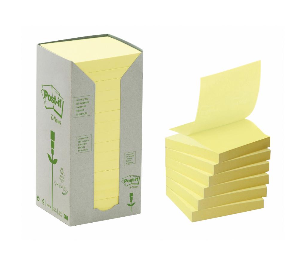 Post-it 3M Z-notes gerecycleerd 76 x 76 mm geel pak/16 - Per pak