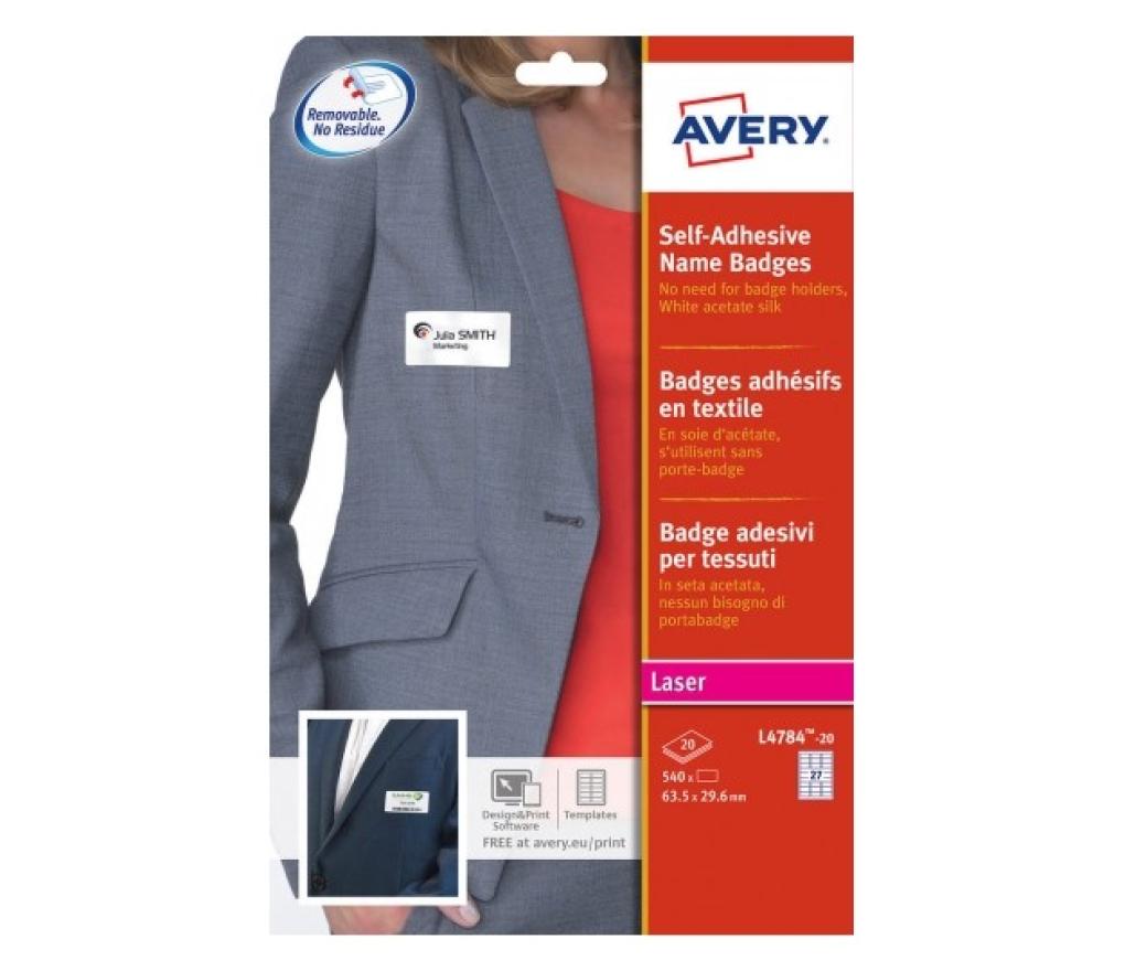 Etiket Avery Zweckform L4784-20 badge zelfklevende acetaatzijde 63,5 x 29,6 mm doos/540 - Per pak