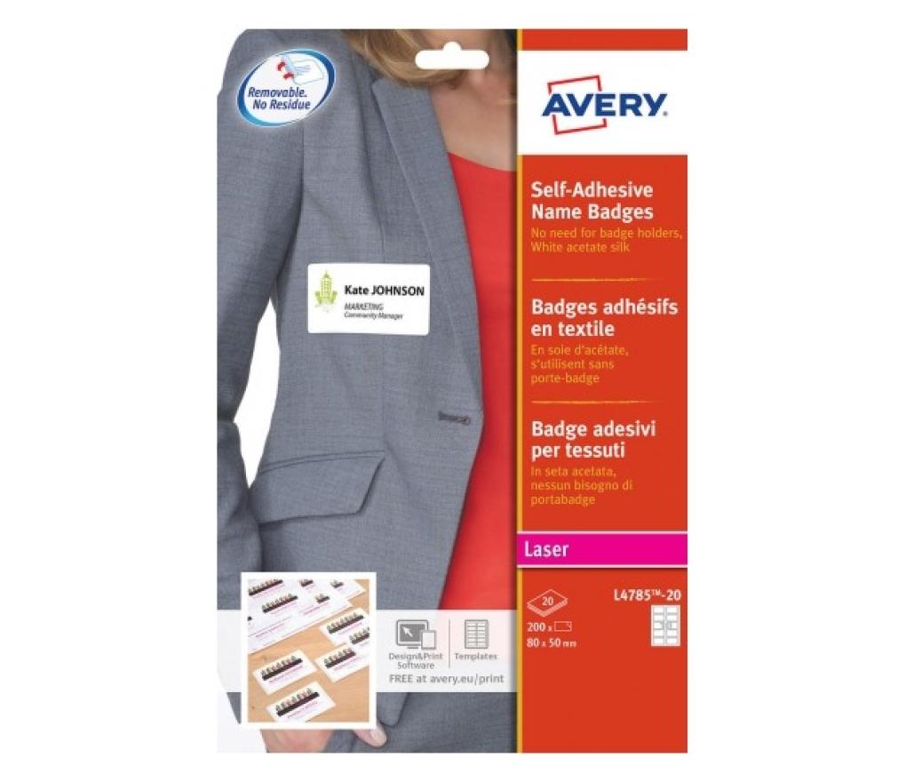 Textieletiket Laser Avery L4785-20 badge zelfklevende acetaatzijde 80 x 50 mm doos/200 st - Per pak