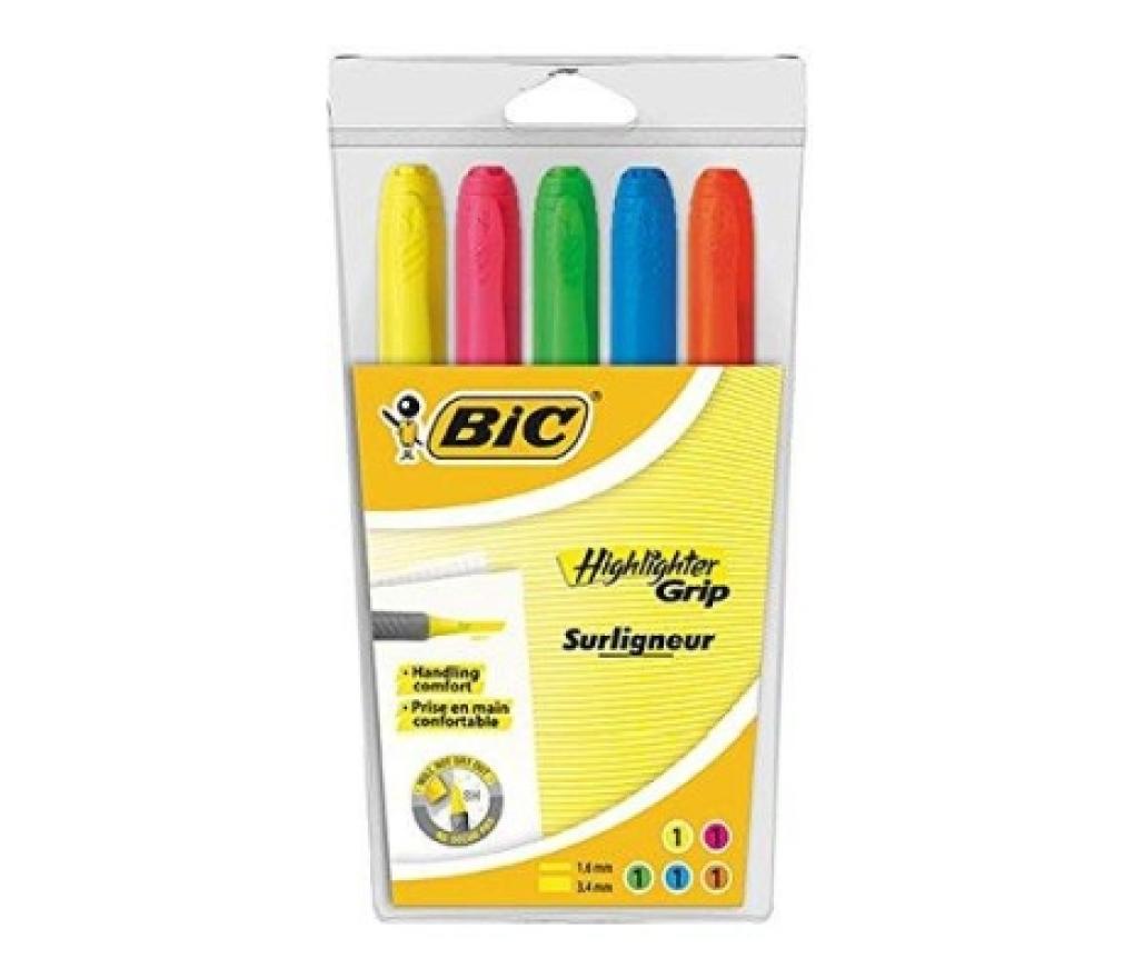 Fluostift Bic Briteliner Grip etui/5 - Per pak