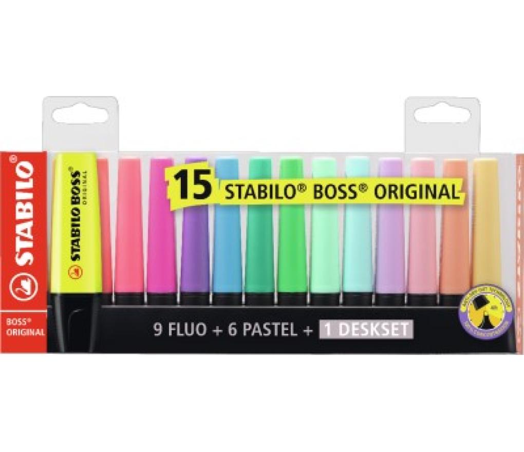Fluostift Stabilo Boss 9 fluo original + 6 pastel deskset/15 - Per pak