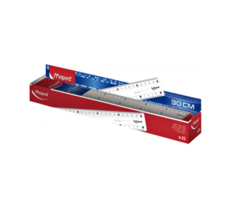Lat 30 cm Westcott plastic neutraal met cm en inch verdeling - Per stuk