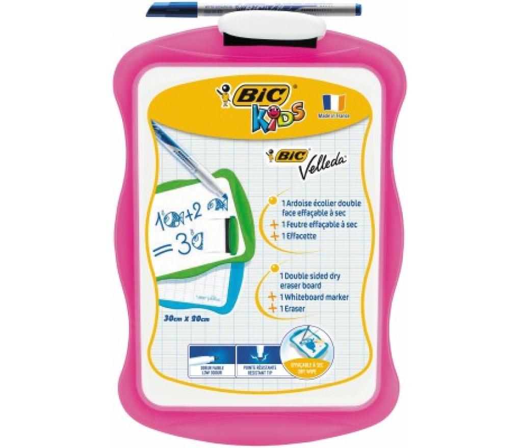 Whiteboard 20 x 30 cm Bic Velleda dubbelzijdig assorti + stift en wisser - Per stuk