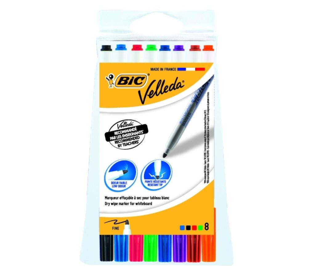 Whiteboardstift Bic Velleda 1721 fijne punt set 8 kleuren - Per pak