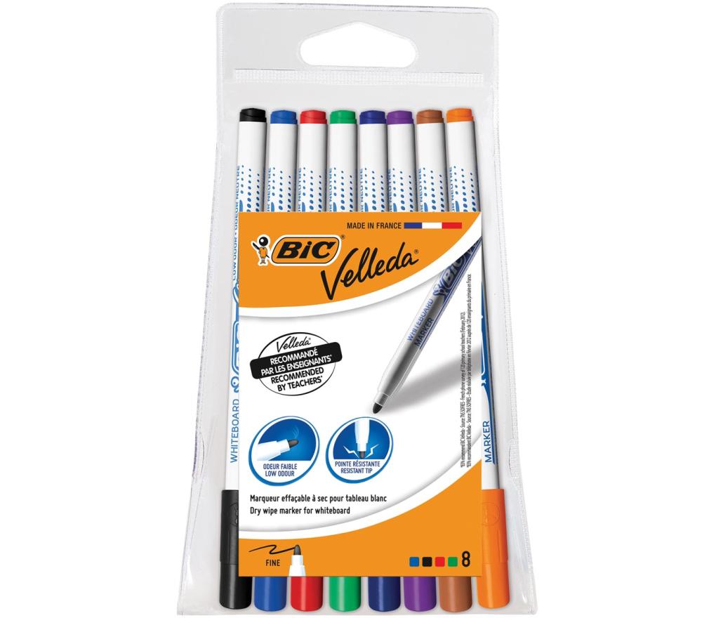 Whiteboardstift Bic Velleda 1721 fijne punt set 8 kleuren - Per pak