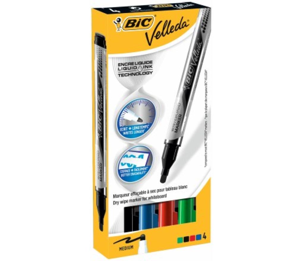 Whiteboardstift Bic Velleda liquid ink pocket set 4 hoofdkleuren - Per pak
