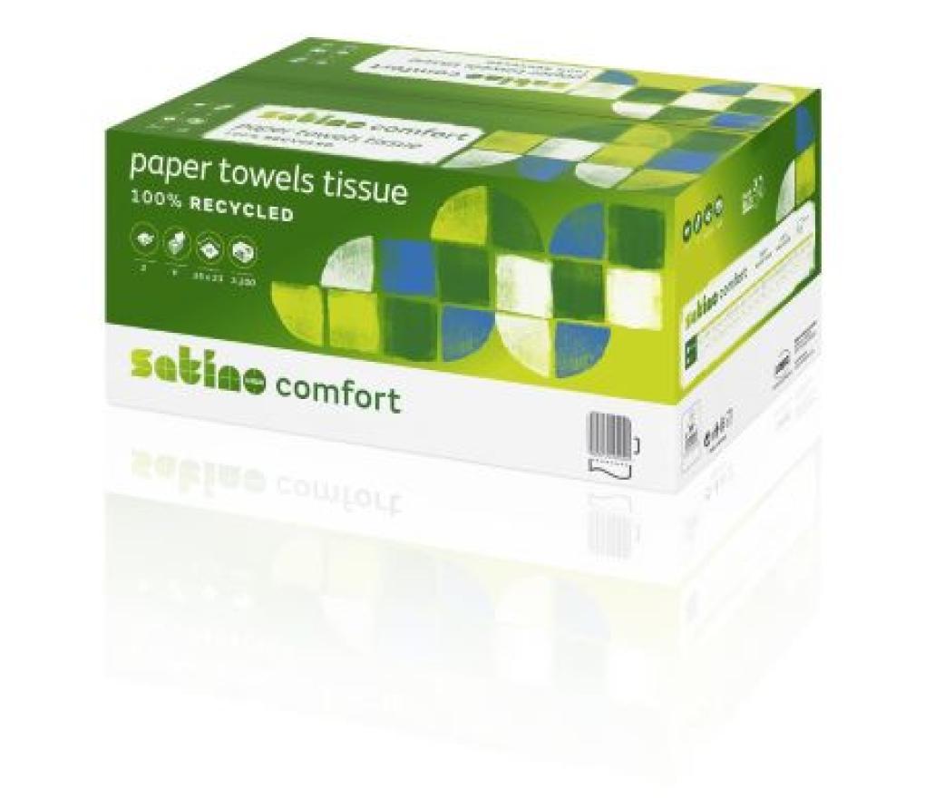 Handdoek Satino V-gevouwen 23 x 25 cm comfort recycling 2-laags vel/3200 - Per pak