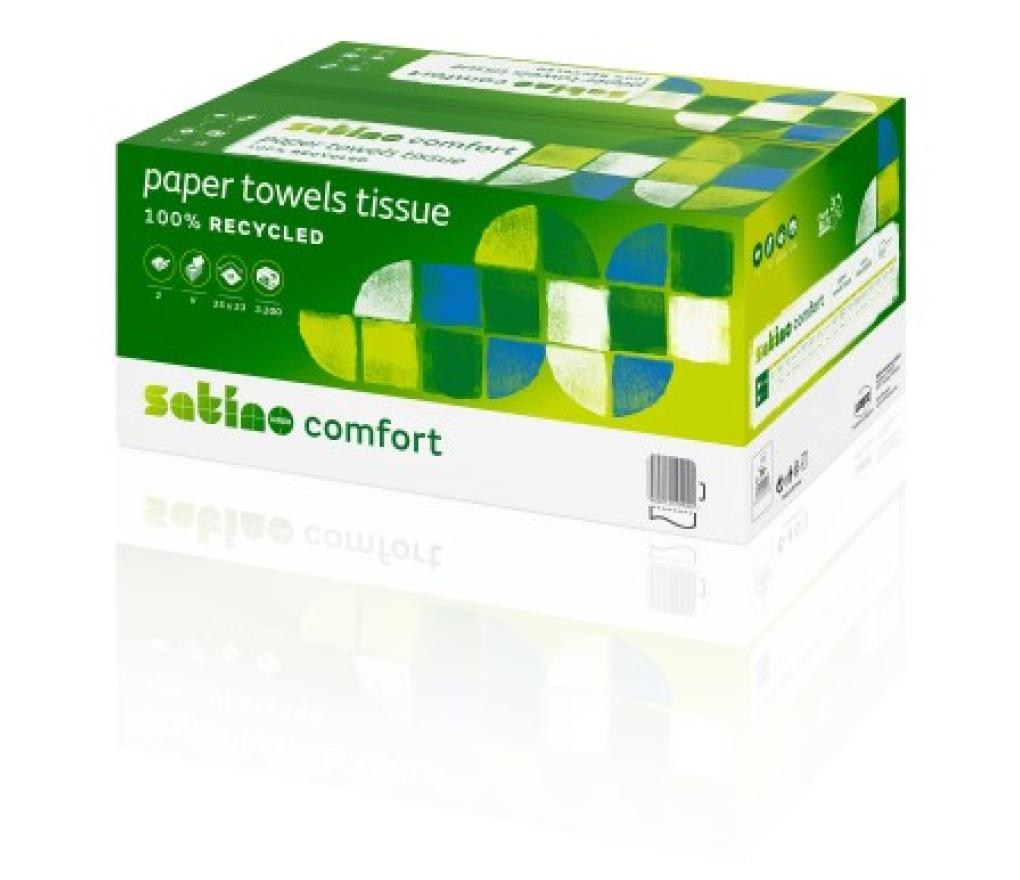Handdoek Satino ZZ-gevouwen 23 x 25 cm comfort recycling 2-laags vel/3200 - Per pak