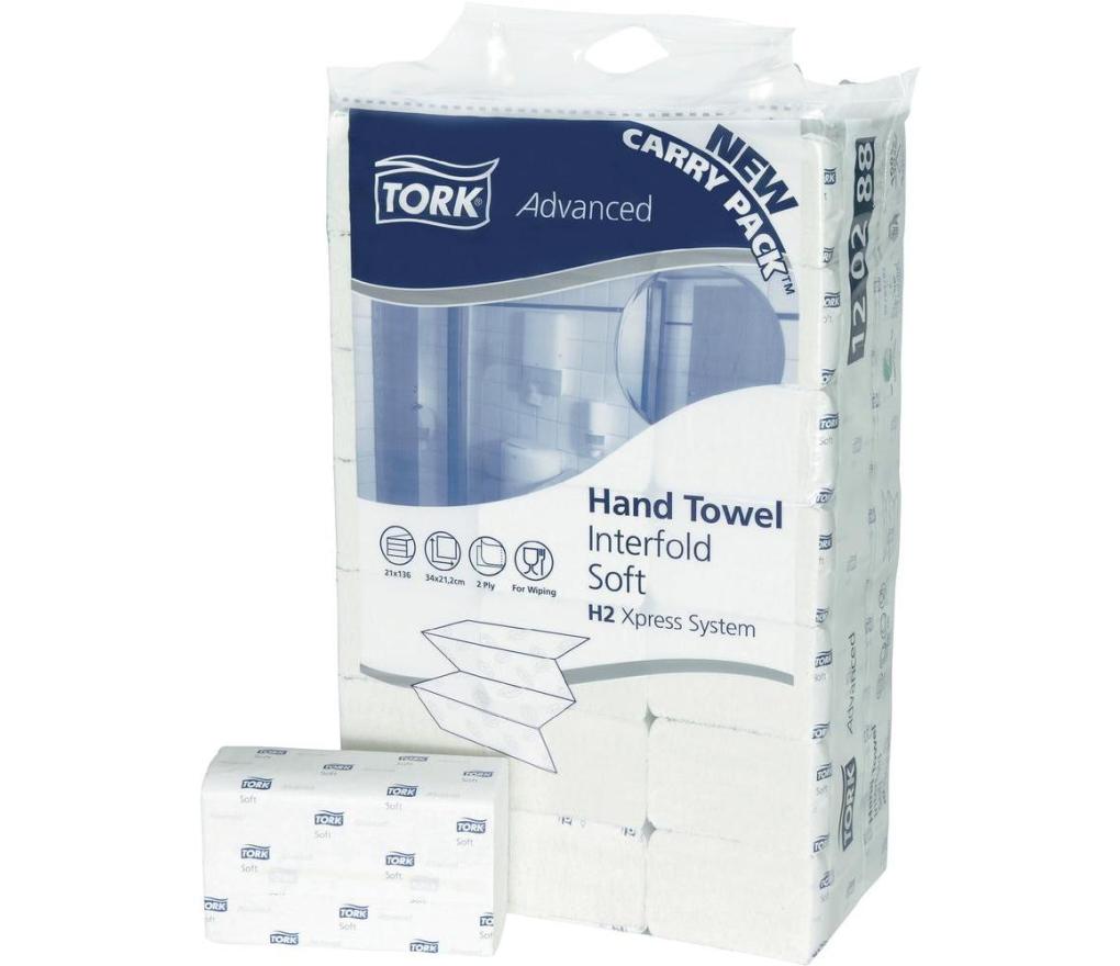 Handdoek Tork H2 intergevouwen 21 x 34 cm Premium Extra Soft 2-laags vel/2100 - Per pak