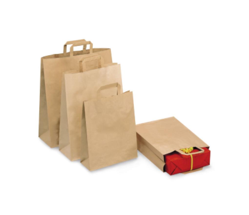 Draagtas met platte oren kraftpapier bruin 41 x 13 x 32 cm pak/250 - Per pak