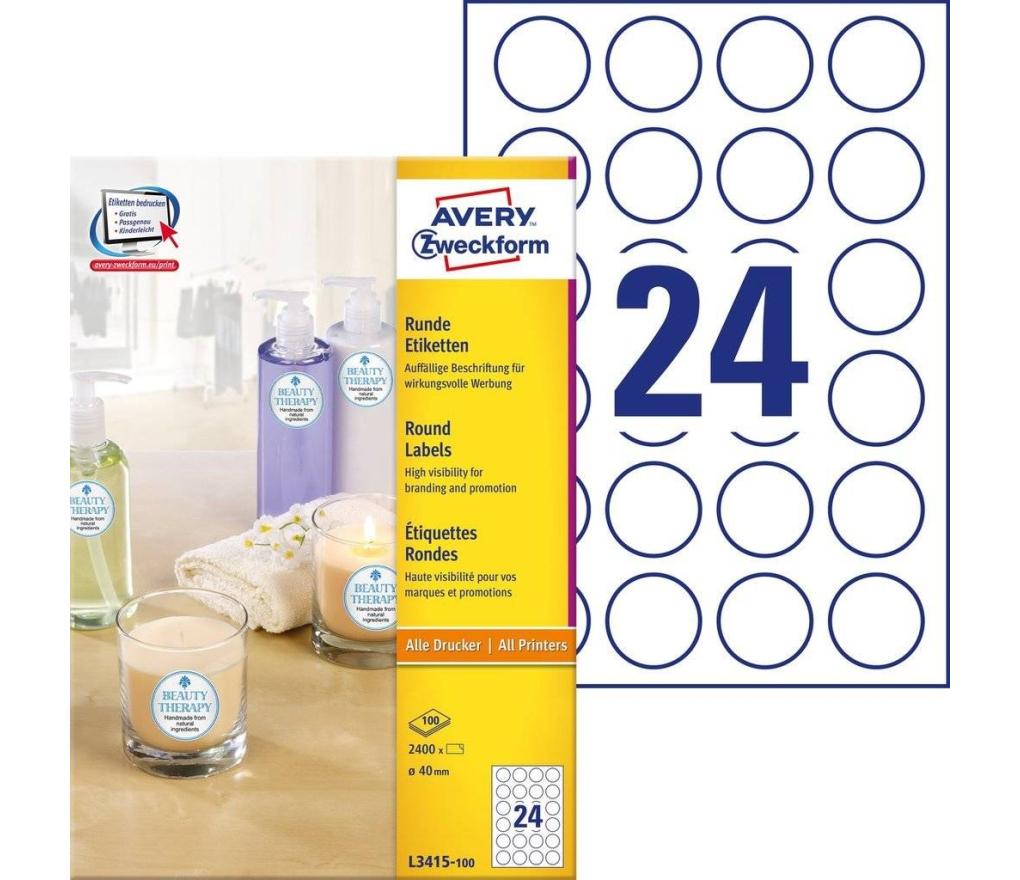Etiket ILK Avery Zweckform L3415-100 rond dia 40 mm wit doos/2400 - Per pak