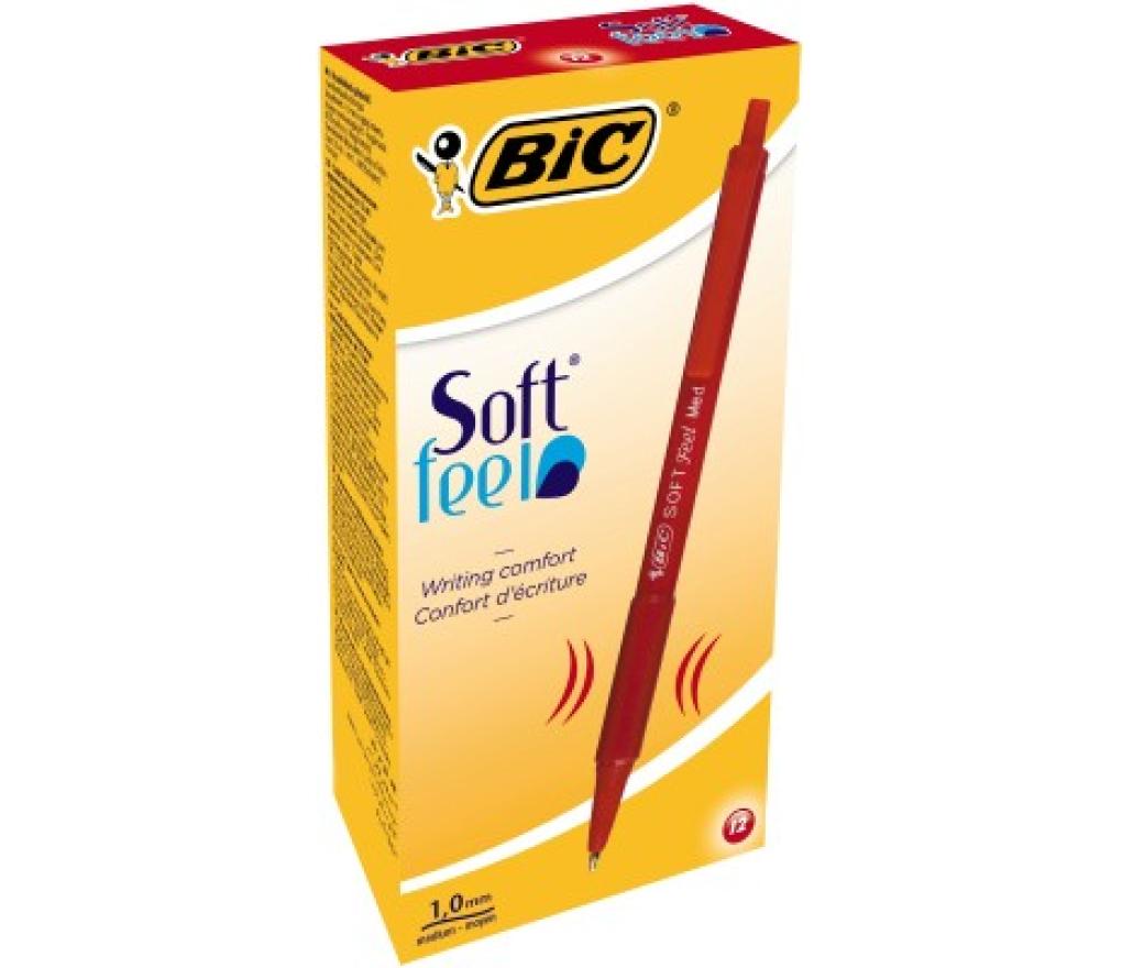 Kogelpen Bic Soft Feel Clic rood - Per stuk