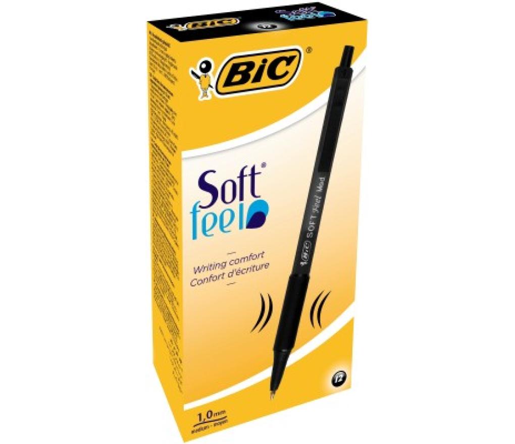 Kogelpen Bic Soft Feel Clic zwart - Per stuk